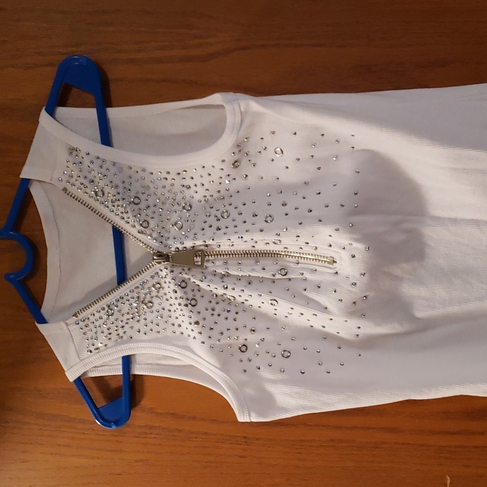 One Sexy Biker Chick White Bling Tank Size XXL